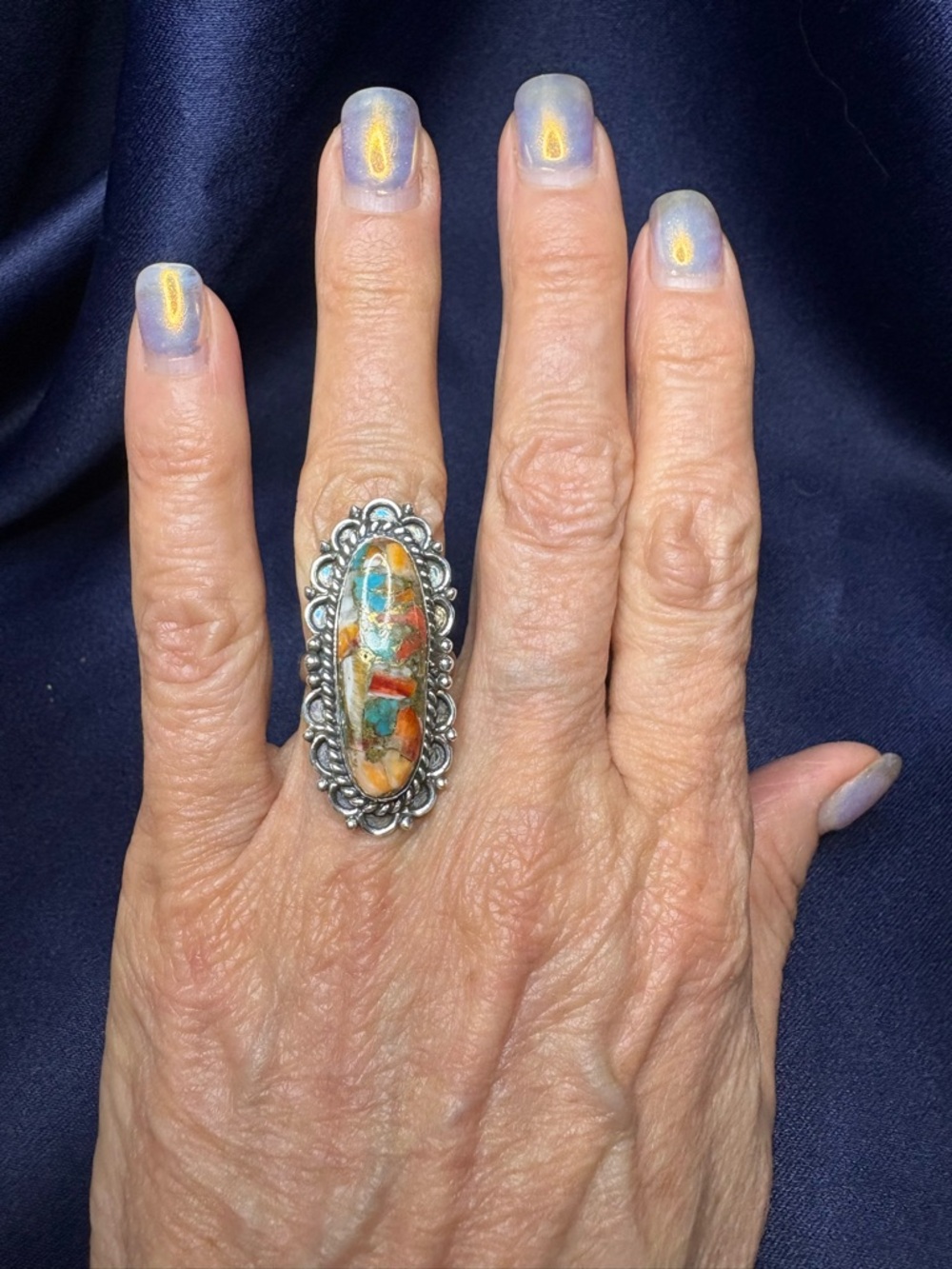 Ring Spiny Oyster Turquoise 925 Sterling Silver Statement Southwestern Boho - Picture 5 of 6